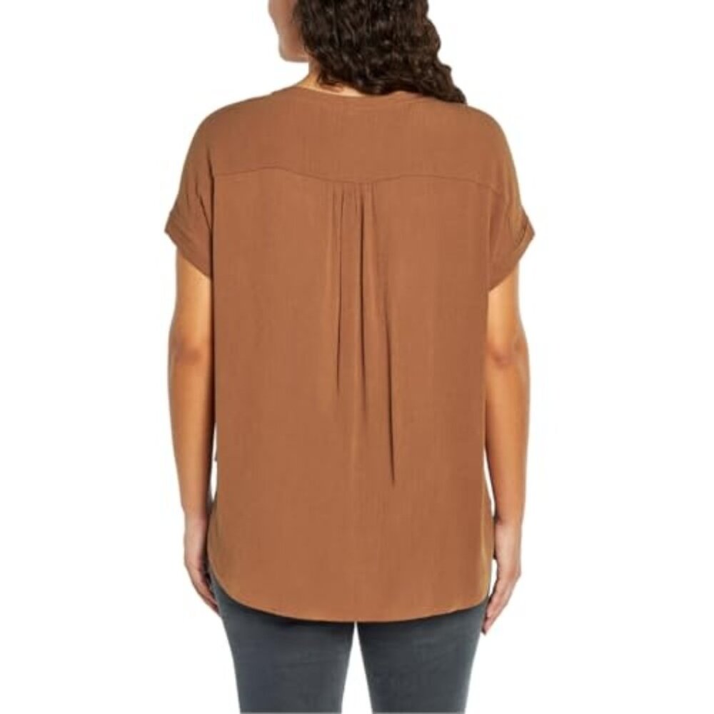 Women's Orvis Relaxed Fit Dolman Sleeve Button Front Blouse - Rust - Large -NWT