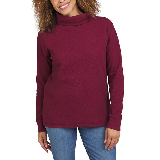 Women's Lands' End Waffle Funnel Neck Long Sleeve Shirt - Red - M - NWT
