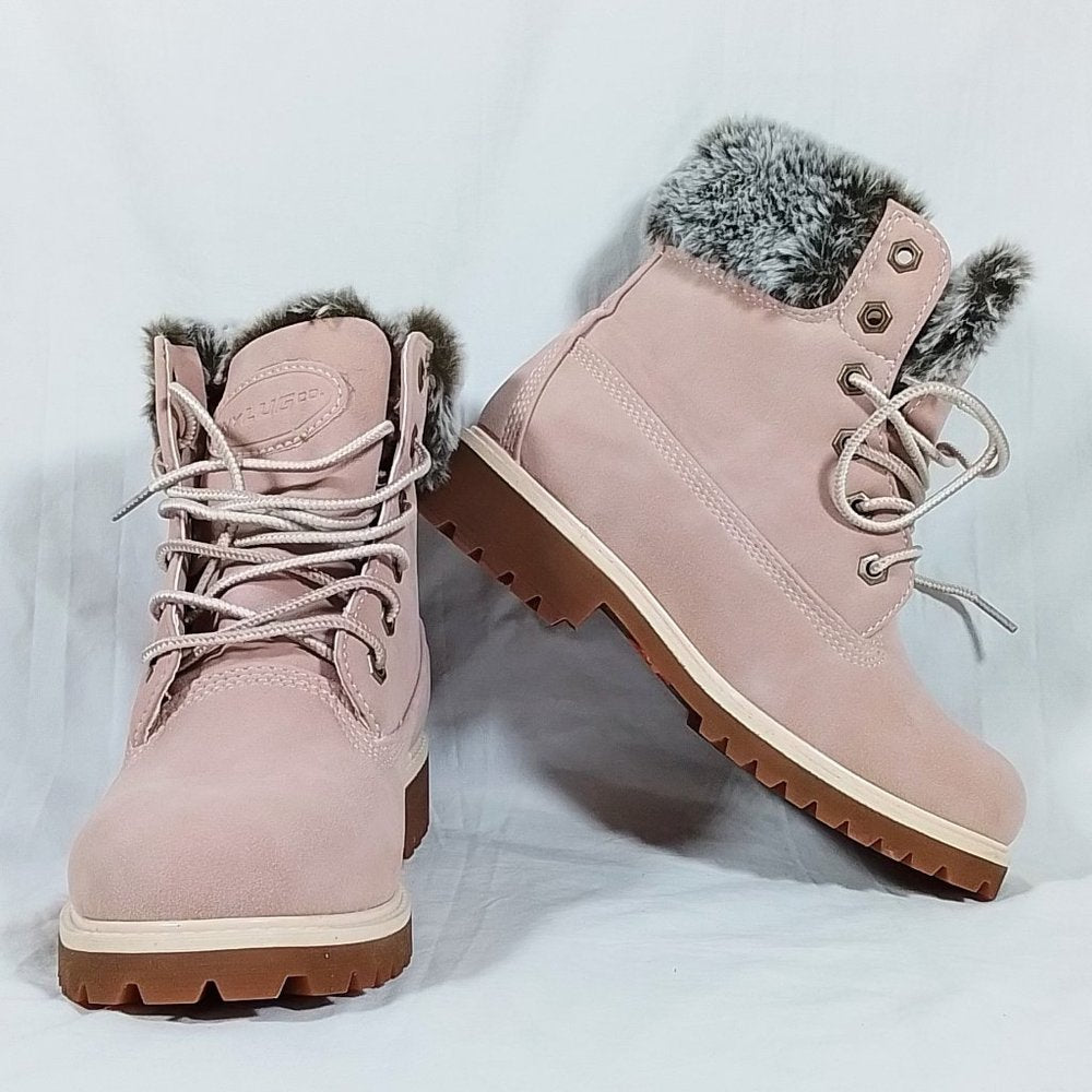 Lugz Women’s Hudson Lace-Up Fur-Trim Boots-Size 6-Bubble Gum Pink-New in…