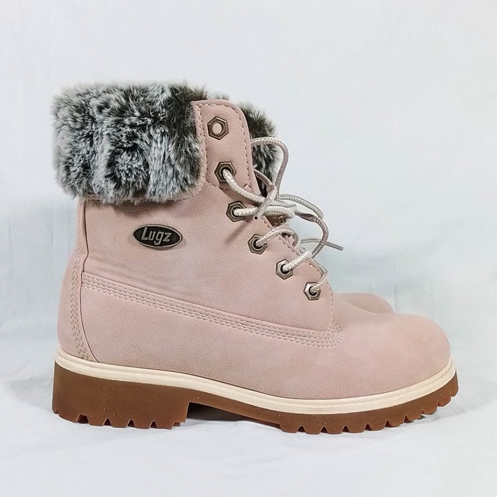 Lugz Women’s Hudson Lace-Up Fur-Trim Boots-Size 6-Bubble Gum Pink-New in…