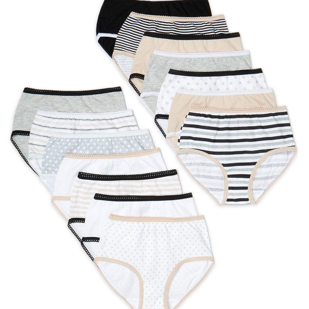 Girl's Wonder Nation Cotton Brief Underwear 14 Pairs - Neutral Blacks - 4 - NIP