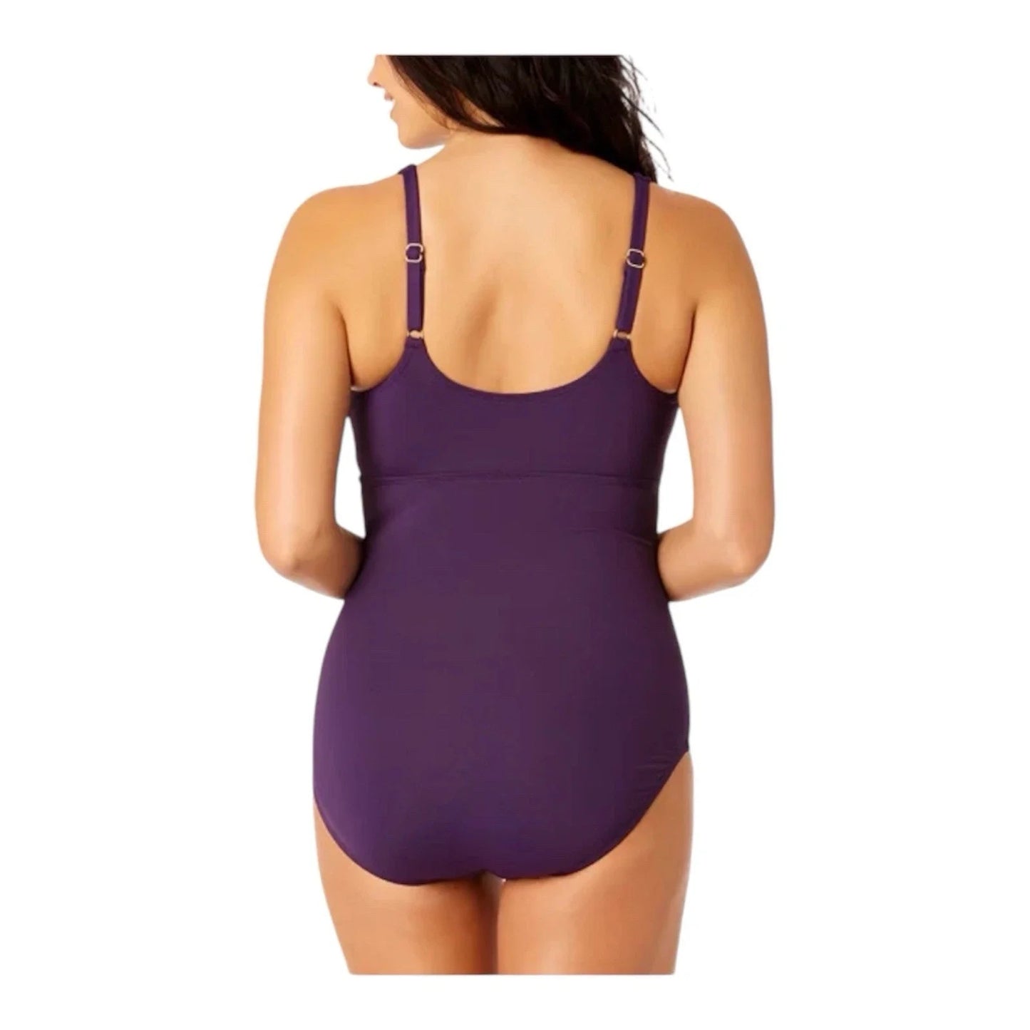 Lands' End Women's One Piece Twist Front V-Neck Swimsuit XXL Purple NWT