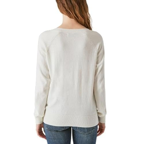 Lucky Brand Women's Long Sleeve V-Neck Sweater Marshmallow NWT