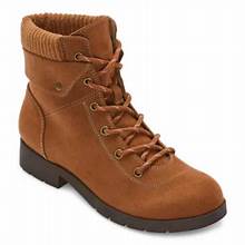 Women's St John's Bay Yumma Stacked Heel Lace Up Boots - Cognac - 9.5W - NIB