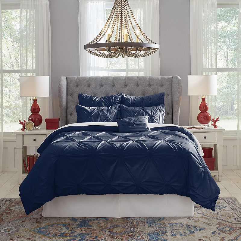 Pointehaven Pintuck Full Size 6 Piece Comforter Set Navy