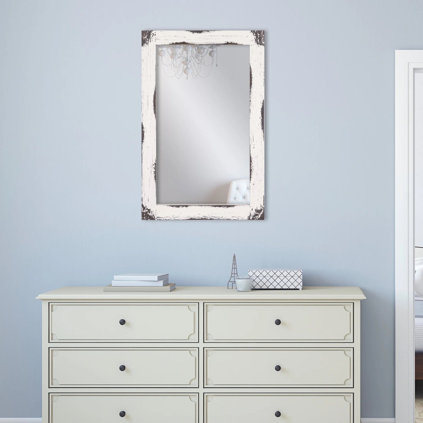 Patton Wall Decor Reclaimed Wood Wall Accent Mirror Distressed White. Open Box
