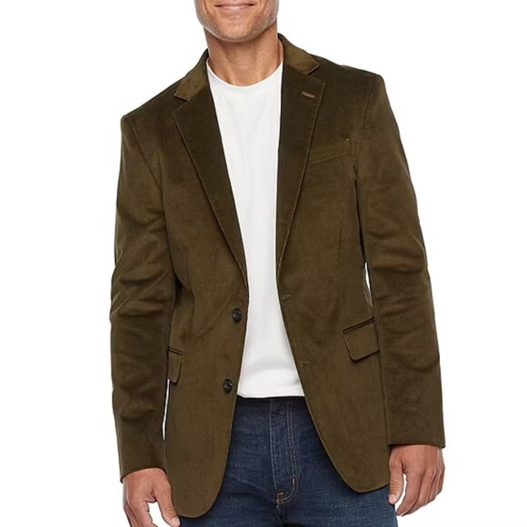 Men's Stafford Corduroy Stretch Fabric Classic Fit Sport Coat - Dark Olive - 42R