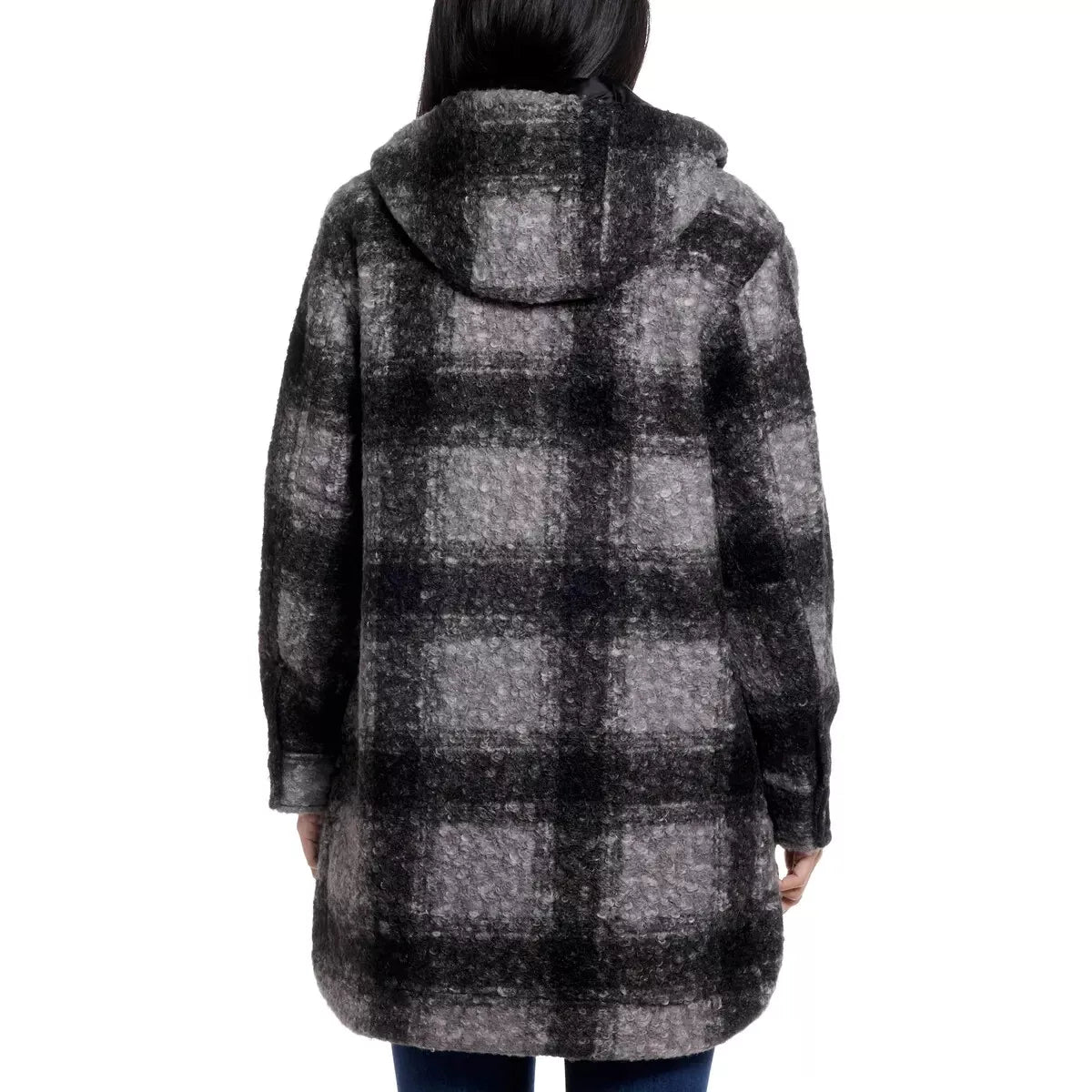 Weatherproof Women's Hooded Boucle Plaid Jacket L Black NWT