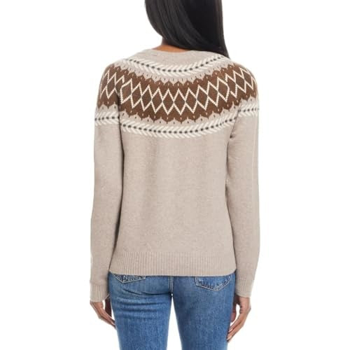 Weatherproof Vintage Women's Fairisle Ribbed Cuffs & Hem Sweater M Tan NWT