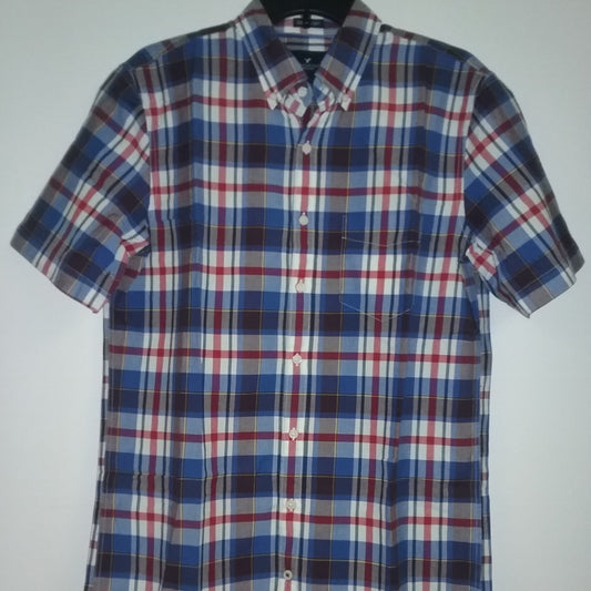 AEO Medium Tall Men's Button Up Short Sleeve-Color Multi Plaid-NWT
