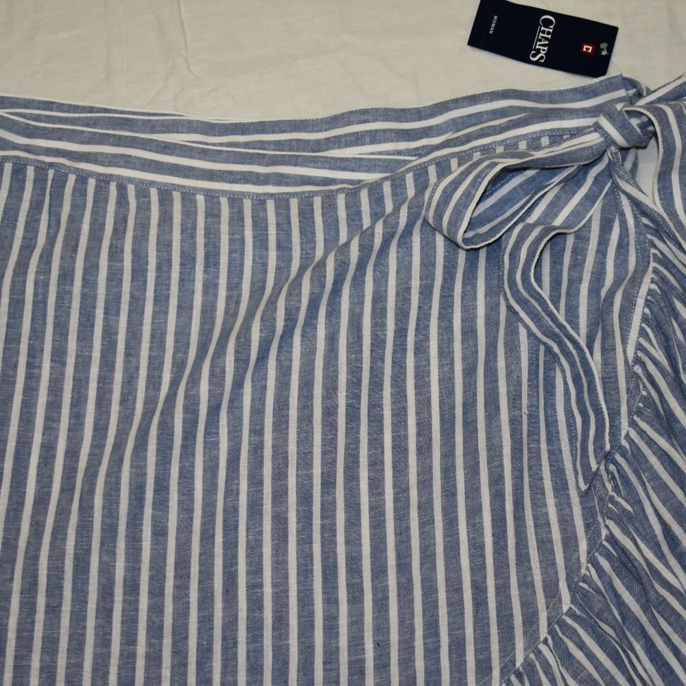 Chaps Ruffled Midi Skirt-Blue/White Stripe-New with Tags
