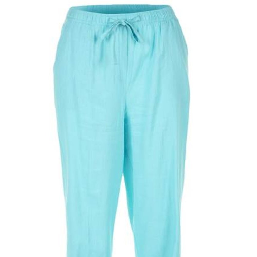 Cathy Daniels Linen-Blend Pull-On Capris-Blue Radiance-New with Tags