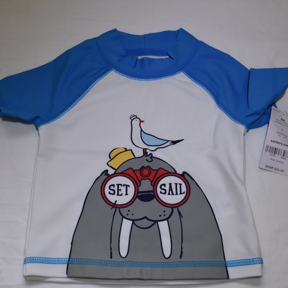 Carter's 6m Walrus/Sail Rash guard and Shorts Set-New with Tags