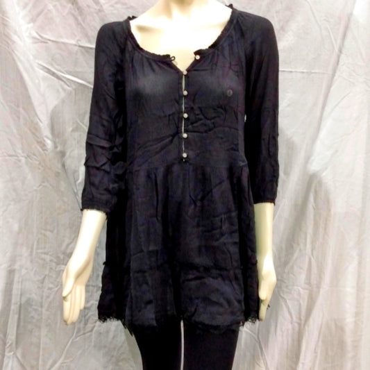 Aerie by American Eagle-Black 3/4 Sleeve Long Peasant Style Shirt-NWT