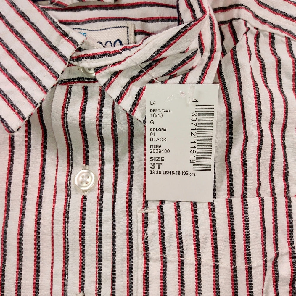 Children's Place Red, Black and White Stripped Button Down-3T-New with Tags