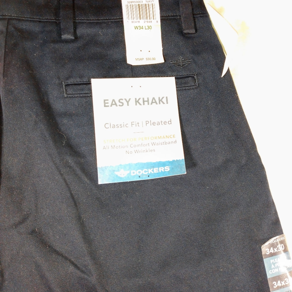 Docker's Classic Fit Easy Khaki - Navy - 34x30 - New with Tags
