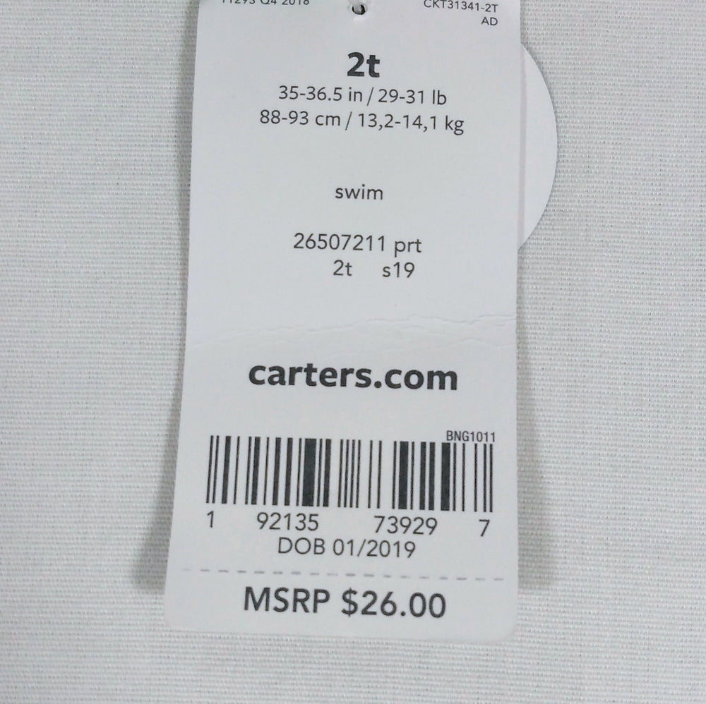 Carter's Boys Lime Green and Dinosaur Swim Trunks-2t-New with Tags