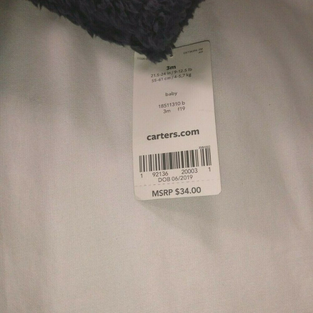 Carter's Zip-Up Sherpa Cardigan Jacket, 18M-Navy Sherpa -New with Tags