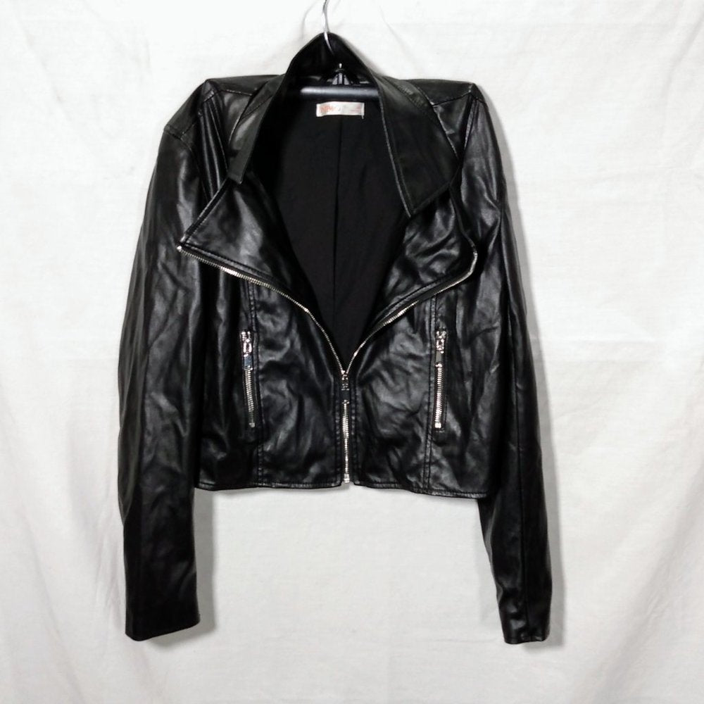 Intempo Women's Faux Leather Biker Jacket-Black-Extra Small-New without Tags