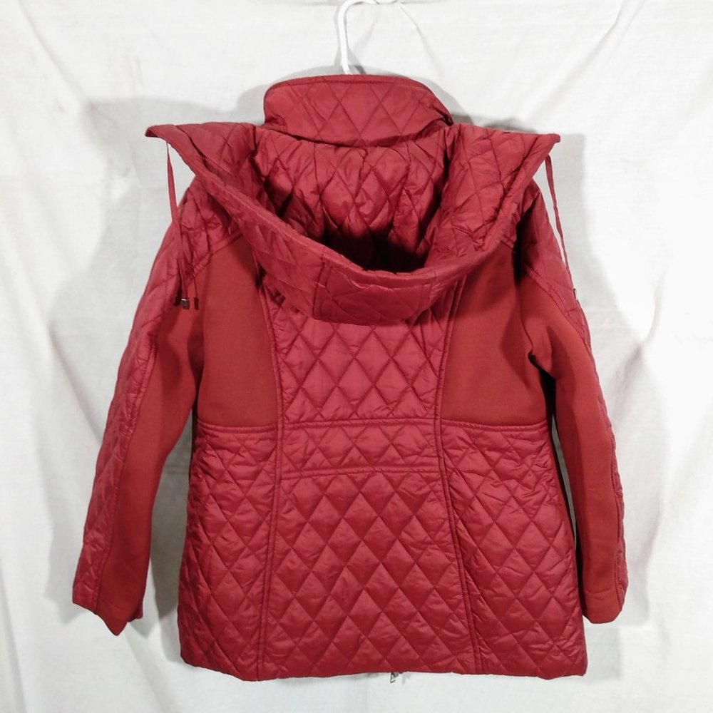 London Fog Women's Hooded Water Resistant Coat-Burgundy-Large-New without Tags