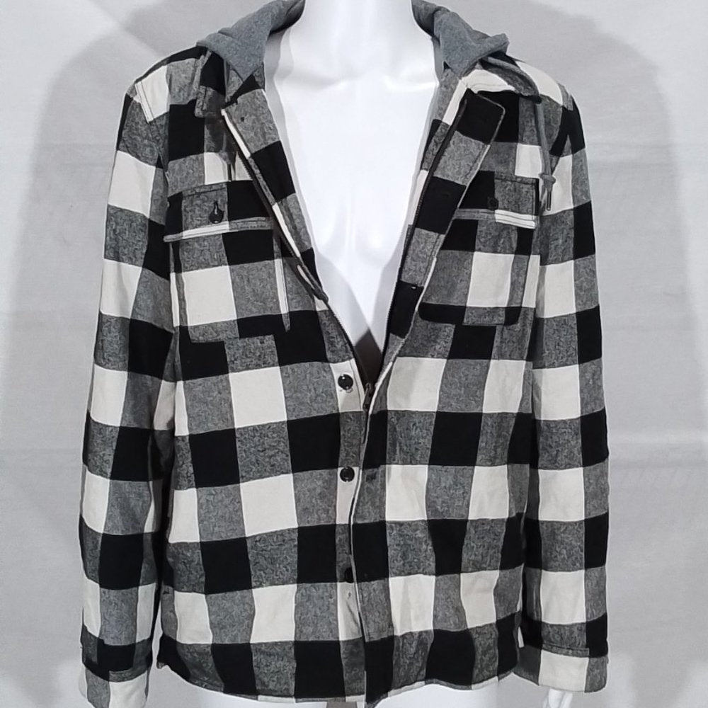 Levis Sherpa Lined Hooded Shirt Jacket-Black/White Plaid-Med-New without Tags