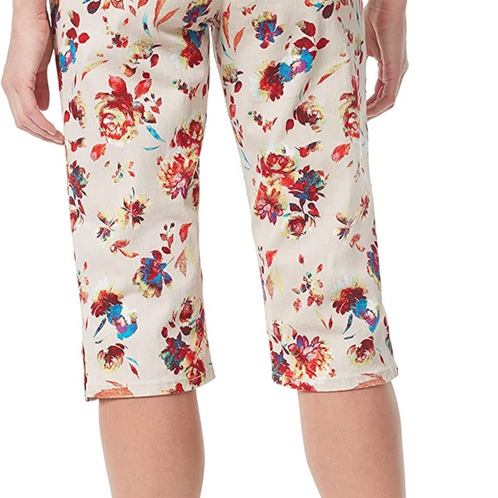 Gloria Vanderbilt Women's Kaia Midrise Skimmer Short-Stonewood Summer Garden-NWT