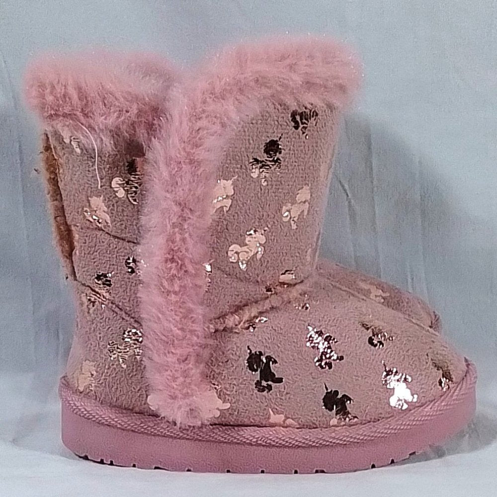 Olivia Miller Trisha Toddler Girls' Slipper Boots-Pink Unicorn-Faux Fur-Size 7