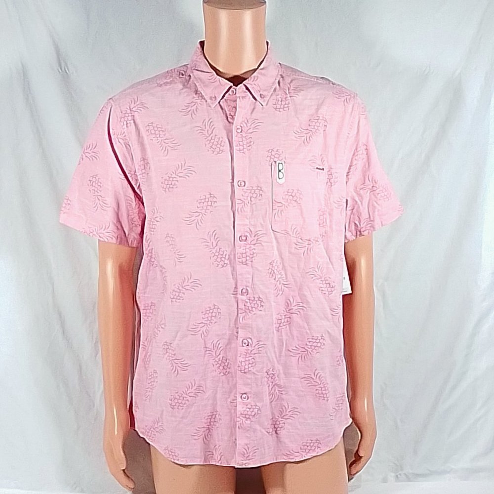 Hurley One and Only Stretch Print Button Down Shirt-Men's-Various Sizes-Pink-NWT