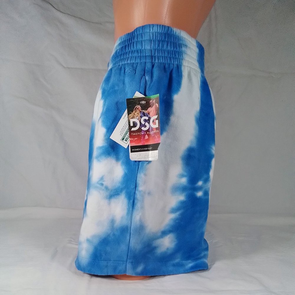 Women's Long Fleece Shorts-Boyfriend Shorts-Lucid Blue Tie Dye-Various Sizes-NWT