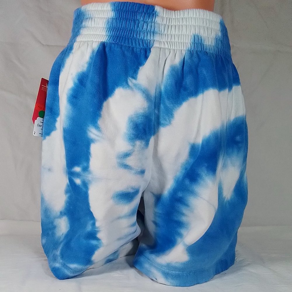 Women's Long Fleece Shorts-Boyfriend Shorts-Lucid Blue Tie Dye-Various Sizes-NWT