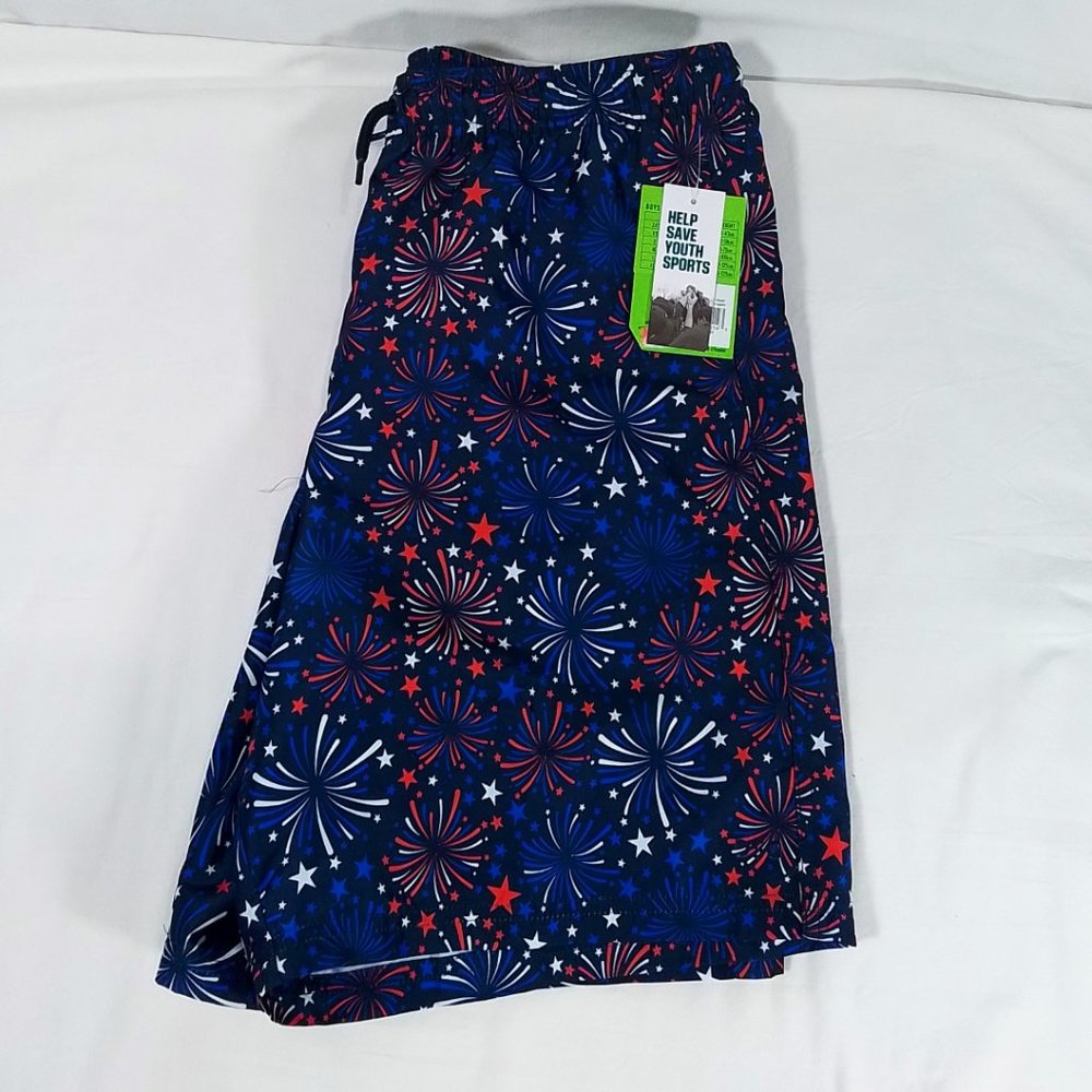 Boys' Woven New Volley Shorts-4th of July-Athletic-University Navy-Fireworks-NWT