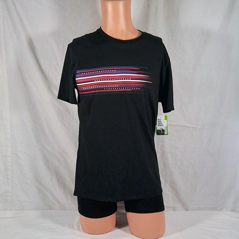 Men's SS Cotton Graphic Tee Pure Black Americana Stripe-Various Sizes-NWT