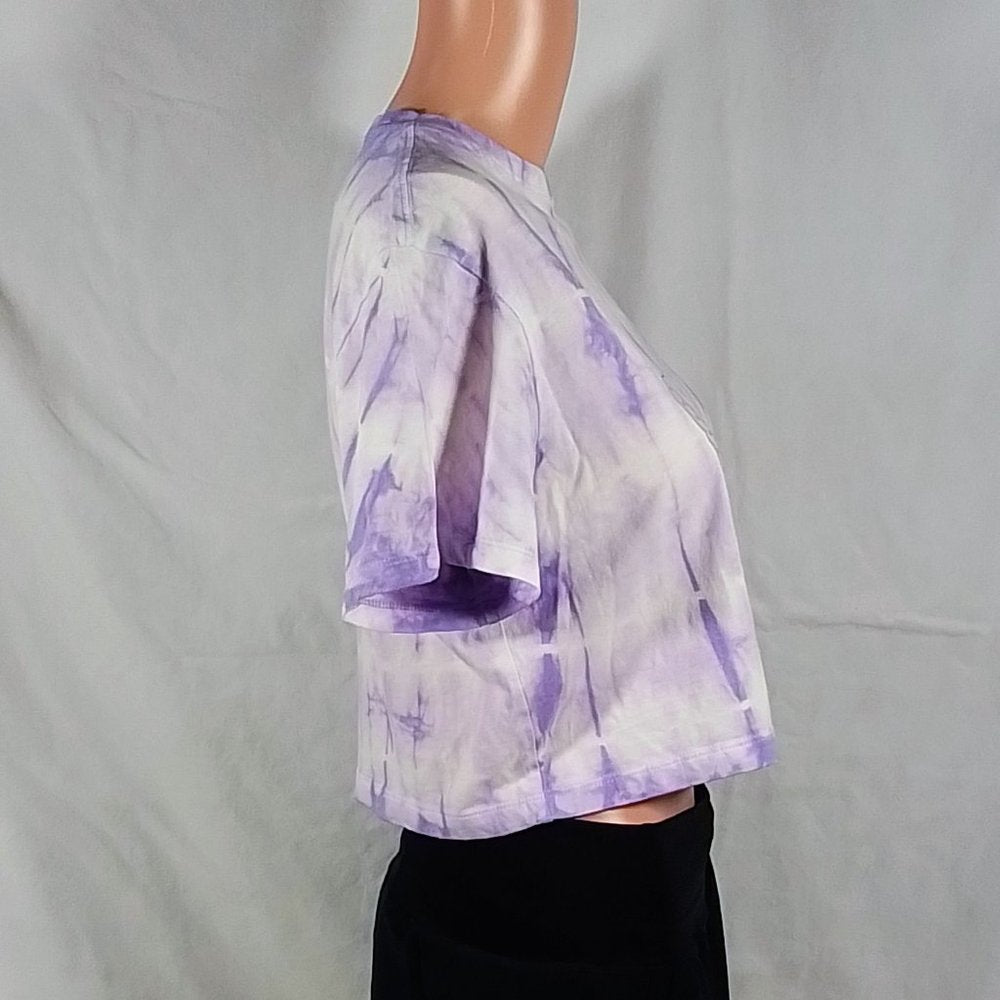 Girl's Boxy Cotton Tie-Dye T-Shirt Stripe Dye Lavender -Large-New w/Tags