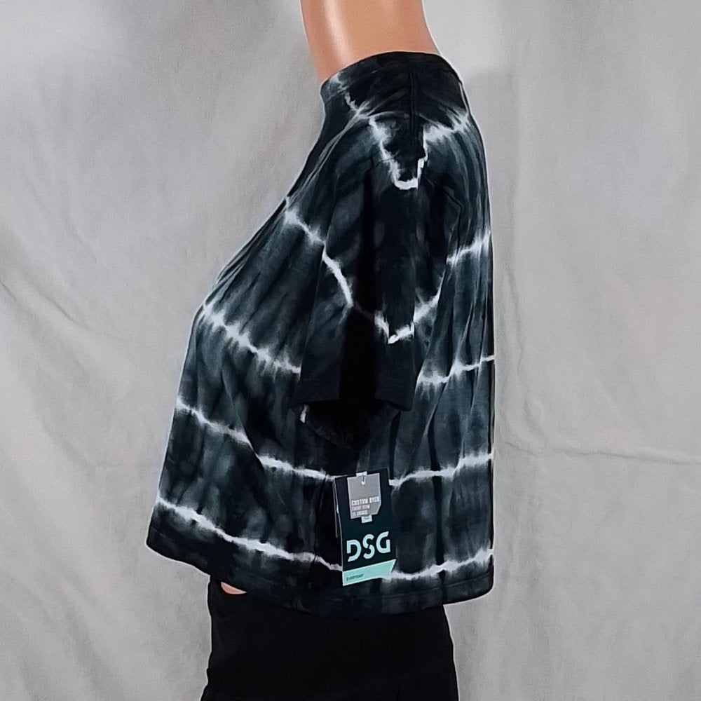 Girl's Boxy Cotton Tie-Dye T-Shirt Stripe Dye Black-XXS-New with Tags