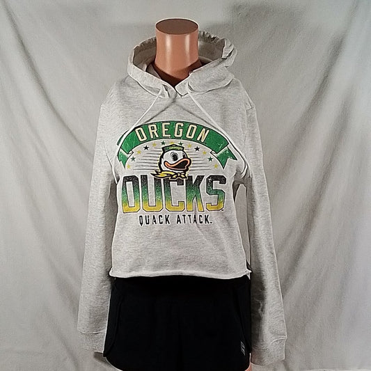 Women's Oregon Ducks Banner 1636 Cropped Pullover Hoodie Ash-Size S-New with Tag