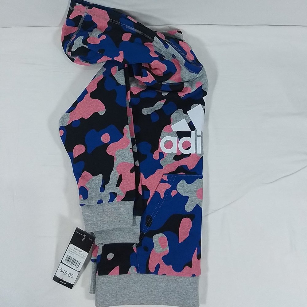 Boy's Adidas Core Camo Print Pullover Hoodie Medium Gray Heather-Size XS-NWT