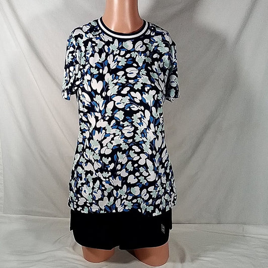 Women's Lady Hagen Off To The Races SS Crew Ditsy Buds Navy-Sz S-New with Tags