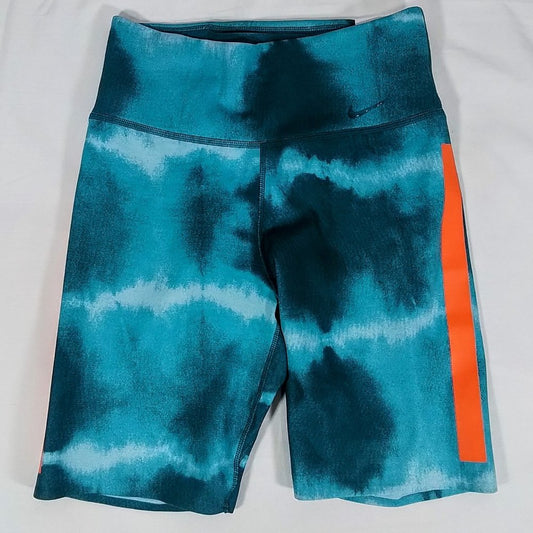 Women's Nike One Luxe Mid Rise Printed Training Short-Ash Green/Rush Orange-XS