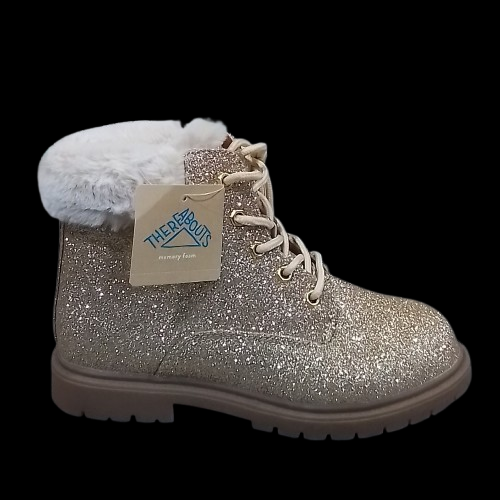 Little Girl's Thereabouts London Flat Heel Hiking Boots - Gold Sparkle - 2 - NWT