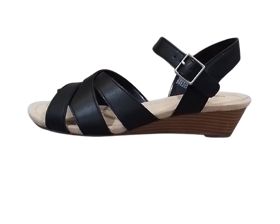 Women's St John's Bay Nevin Strappy Wedge Sandals - Black 8.5 - NIB