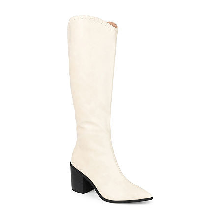 Women's Journee Collection Daria Stacked Heel Riding Boots - Bone - 10W - NIB