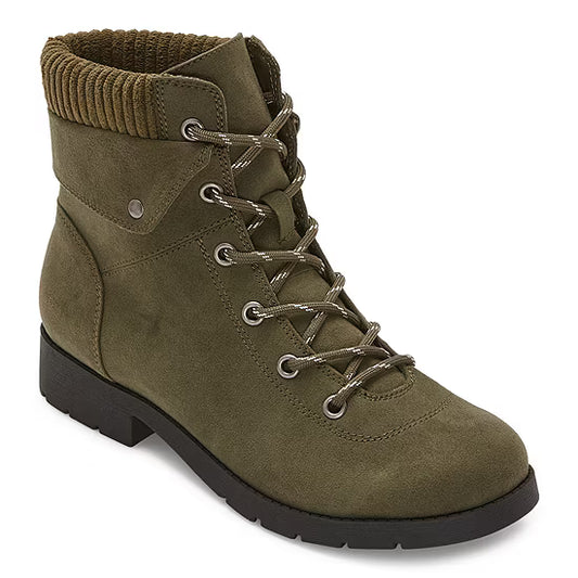Women's St. John's Bay Yumma Stacked Heel Lace Up Boots - Olive - 7.5W
