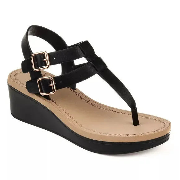 Women's Journee Collection Bianca Wedge Sandals - Black - 9 - NIB