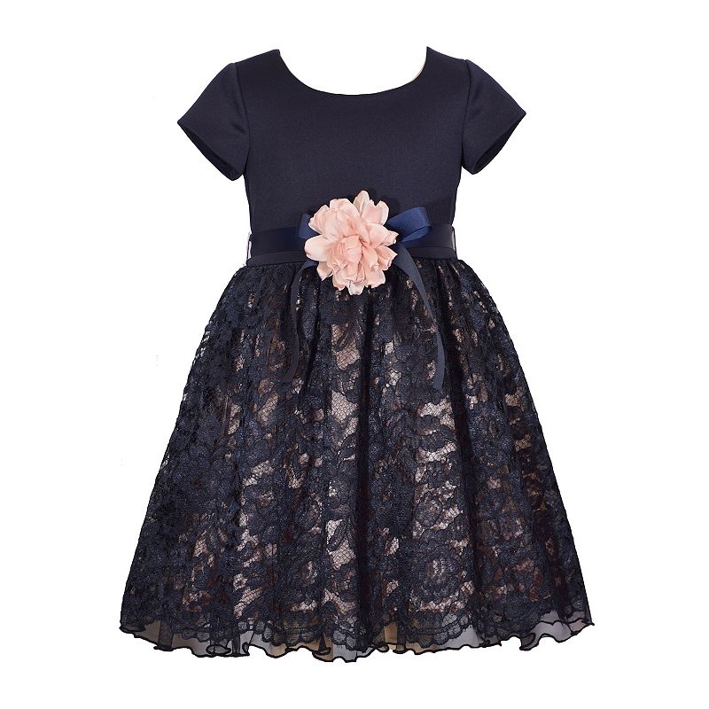 Little Girl's Bonnie Jean Knit To Lace Ballerina Dress - Navy - 7 - NWT