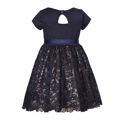 Little Girl's Bonnie Jean Knit To Lace Ballerina Dress - Navy - 7 - NWT