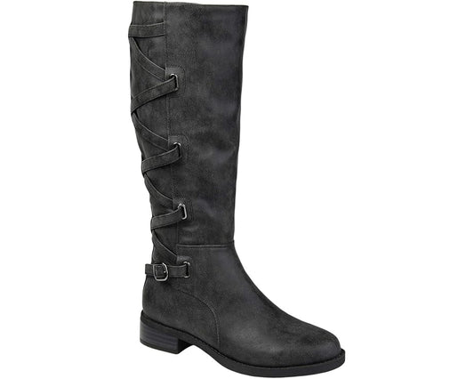Women's Journee Collection Carly Stacked Heel  Riding Boots - Black - 9XWC -