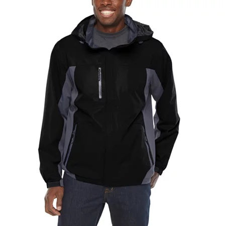 Men's R Country Hooded Fleece Lined Rain Jacket - Black & Grey - L - NWT