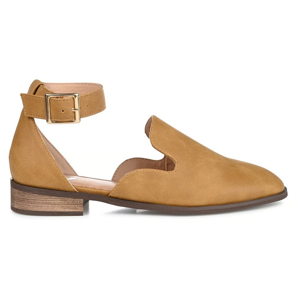 Women's Journee Collection Loreta Ankle Strap Flat Loafers - Mustard - 6.5W - NWOB