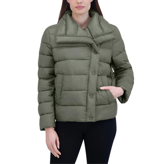 Women's Tahari Asymmetrical Puffer Jacket-Small-Green-NWT