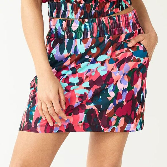 Women's Tek Gear Soft Tek Mini Skirt - Teal Spotted Abstract - Medium - NWT